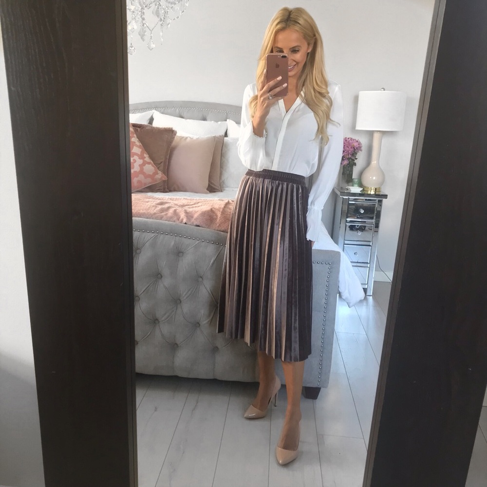 Purple Velvet Midi High Waist Skirt - Picture 6 of 8